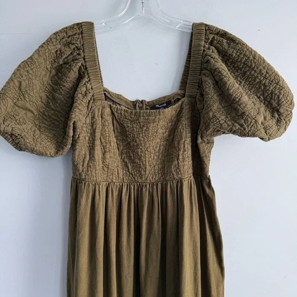 Madewell Tiered Midi Dress Quilted Hemp Blend Olive Green NH112 Size 10 Boho - Picture 8 of 15